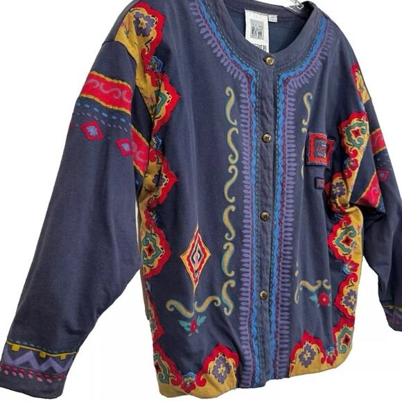 Vintage 80s Together Lightweight Jacket Cotton Slate Blue MultiColor large - Picture 3 of 6